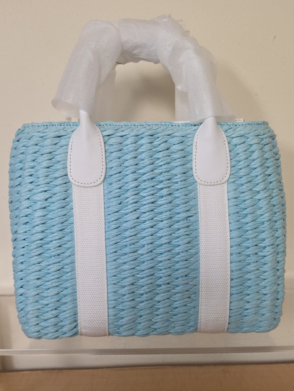 Talbots Light Blue Woven Tote with White Straps
